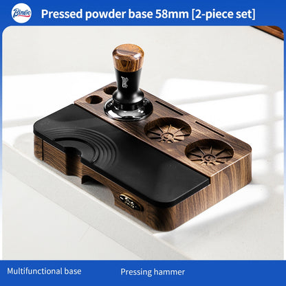 BINCOO Wood Grain Espresso Tamper Station Set Coffee Knock Box Distributor & Tamper Storage Base Kit 51MM / 58MM