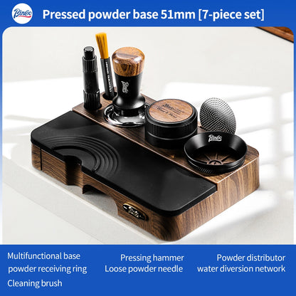 BINCOO Wood Grain Espresso Tamper Station Set Coffee Knock Box Distributor & Tamper Storage Base Kit 51MM / 58MM