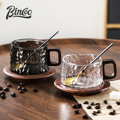 BINCOO Heat-resistant Glass Coffee Cup & Saucer Set with Spoon Handle Design Ideal for Home & Office Use 230ML