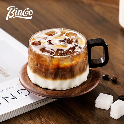 BINCOO Heat-resistant Glass Coffee Cup & Saucer Set with Spoon Handle Design Ideal for Home & Office Use 230ML