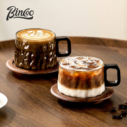 BINCOO Heat-resistant Glass Coffee Cup & Saucer Set with Spoon Handle Design Ideal for Home & Office Use 230ML