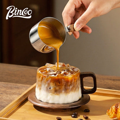 BINCOO Heat-resistant Glass Coffee Cup & Saucer Set with Spoon Handle Design Ideal for Home & Office Use 230ML