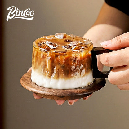 BINCOO Heat-resistant Glass Coffee Cup & Saucer Set with Spoon Handle Design Ideal for Home & Office Use 230ML