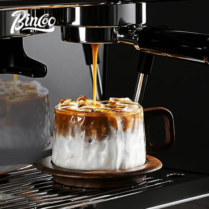 BINCOO Heat-resistant Glass Coffee Cup & Saucer Set with Spoon Handle Design Ideal for Home & Office Use 230ML