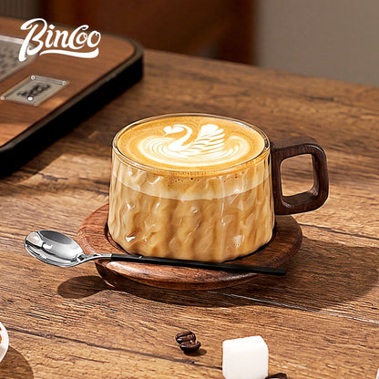 BINCOO Heat-resistant Glass Coffee Cup & Saucer Set with Spoon Handle Design Ideal for Home & Office Use 230ML