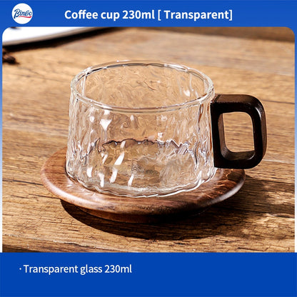 BINCOO Heat-resistant Glass Coffee Cup & Saucer Set with Spoon Handle Design Ideal for Home & Office Use 230ML