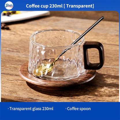 BINCOO Heat-resistant Glass Coffee Cup & Saucer Set with Spoon Handle Design Ideal for Home & Office Use 230ML
