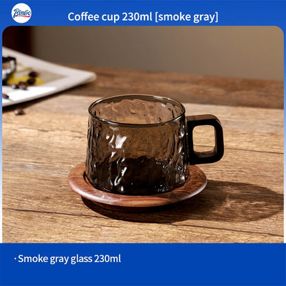 BINCOO Heat-resistant Glass Coffee Cup & Saucer Set with Spoon Handle Design Ideal for Home & Office Use 230ML
