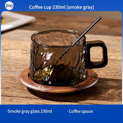 BINCOO Heat-resistant Glass Coffee Cup & Saucer Set with Spoon Handle Design Ideal for Home & Office Use 230ML
