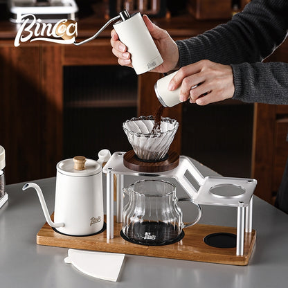 BINCOO Hand Drip Coffee Stand Set Stainless Steel Gooseneck Kettle with Glass Dripper Coffee Grinder Kit Coffee Tools Storage Combo