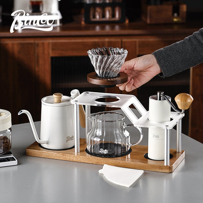 BINCOO Hand Drip Coffee Stand Set Stainless Steel Gooseneck Kettle with Glass Dripper Coffee Grinder Kit Coffee Tools Storage Combo