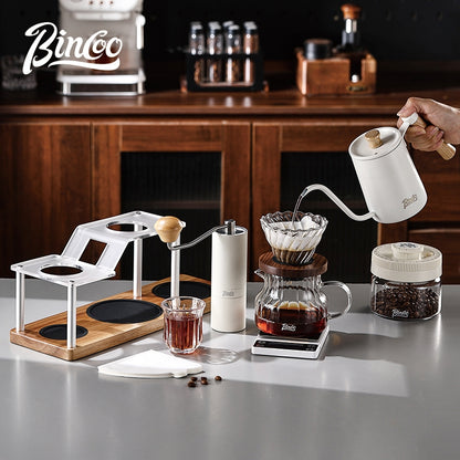 BINCOO Hand Drip Coffee Stand Set Stainless Steel Gooseneck Kettle with Glass Dripper Coffee Grinder Kit Coffee Tools Storage Combo