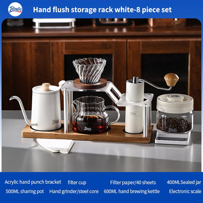 BINCOO Hand Drip Coffee Stand Set Stainless Steel Gooseneck Kettle with Glass Dripper Coffee Grinder Kit Coffee Tools Storage Combo