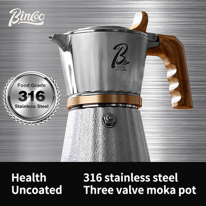 BINCOO Three-Valve 316 Stainless Steel Moka Pot Set with Electric Stove & Coffee Grinder Mini Home Espresso Maker 2Cups