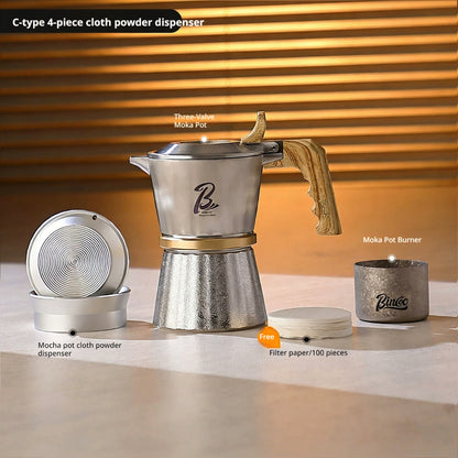 BINCOO Three-Valve 316 Stainless Steel Moka Pot Set with Electric Stove & Coffee Grinder Mini Home Espresso Maker 2Cups