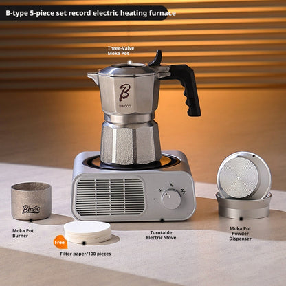 BINCOO Three-Valve 316 Stainless Steel Moka Pot Set with Electric Stove & Coffee Grinder Mini Home Espresso Maker 2Cups