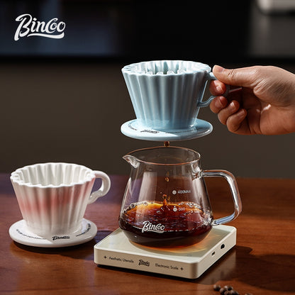 BINCOO Ceramic Dripper with Glass Sharing Pot Set Drip Pour Over Coffee Kit with Manual Coffee Grinder