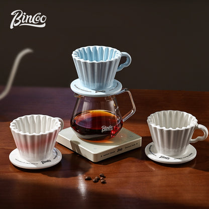 BINCOO Ceramic Dripper with Glass Sharing Pot Set Drip Pour Over Coffee Kit with Manual Coffee Grinder