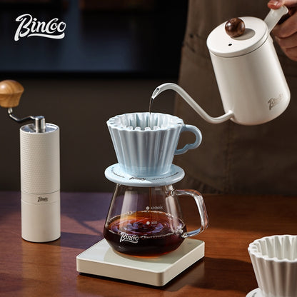 BINCOO Ceramic Dripper with Glass Sharing Pot Set Drip Pour Over Coffee Kit with Manual Coffee Grinder