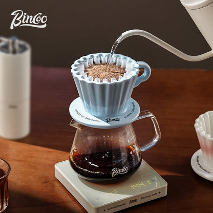 BINCOO Ceramic Dripper with Glass Sharing Pot Set Drip Pour Over Coffee Kit with Manual Coffee Grinder
