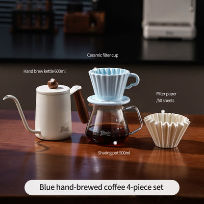 BINCOO Ceramic Dripper with Glass Sharing Pot Set Drip Pour Over Coffee Kit with Manual Coffee Grinder