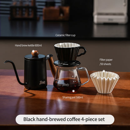 BINCOO Ceramic Dripper with Glass Sharing Pot Set Drip Pour Over Coffee Kit with Manual Coffee Grinder