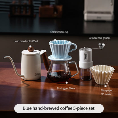 BINCOO Ceramic Dripper with Glass Sharing Pot Set Drip Pour Over Coffee Kit with Manual Coffee Grinder