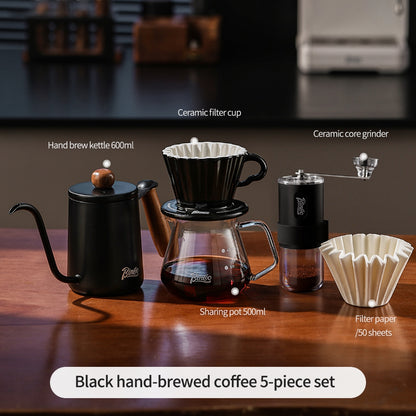 BINCOO Ceramic Dripper with Glass Sharing Pot Set Drip Pour Over Coffee Kit with Manual Coffee Grinder
