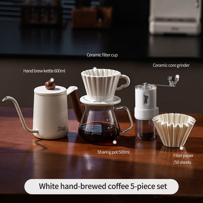BINCOO Ceramic Dripper with Glass Sharing Pot Set Drip Pour Over Coffee Kit with Manual Coffee Grinder