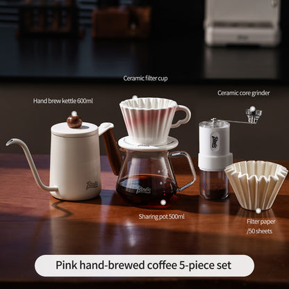 BINCOO Ceramic Dripper with Glass Sharing Pot Set Drip Pour Over Coffee Kit with Manual Coffee Grinder