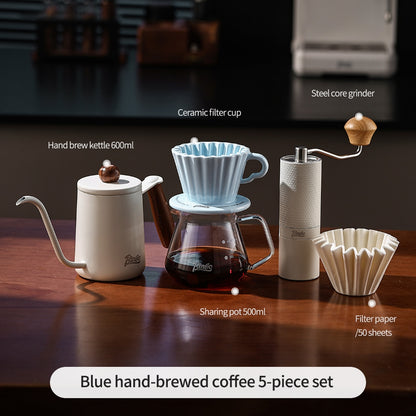 BINCOO Ceramic Dripper with Glass Sharing Pot Set Drip Pour Over Coffee Kit with Manual Coffee Grinder