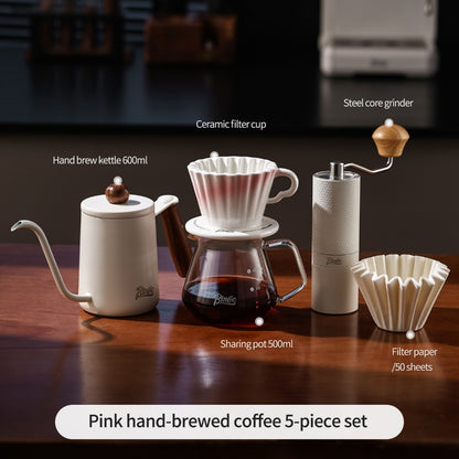 BINCOO Ceramic Dripper with Glass Sharing Pot Set Drip Pour Over Coffee Kit with Manual Coffee Grinder