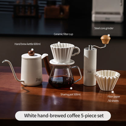 BINCOO Ceramic Dripper with Glass Sharing Pot Set Drip Pour Over Coffee Kit with Manual Coffee Grinder