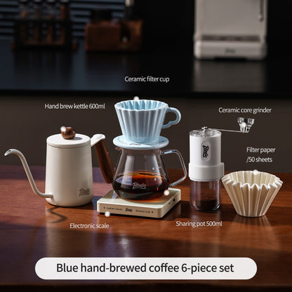 BINCOO Ceramic Dripper with Glass Sharing Pot Set Drip Pour Over Coffee Kit with Manual Coffee Grinder