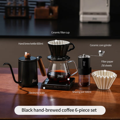 BINCOO Ceramic Dripper with Glass Sharing Pot Set Drip Pour Over Coffee Kit with Manual Coffee Grinder