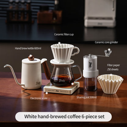 BINCOO Ceramic Dripper with Glass Sharing Pot Set Drip Pour Over Coffee Kit with Manual Coffee Grinder