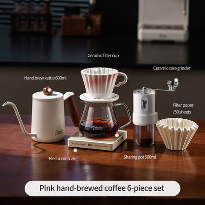 BINCOO Ceramic Dripper with Glass Sharing Pot Set Drip Pour Over Coffee Kit with Manual Coffee Grinder