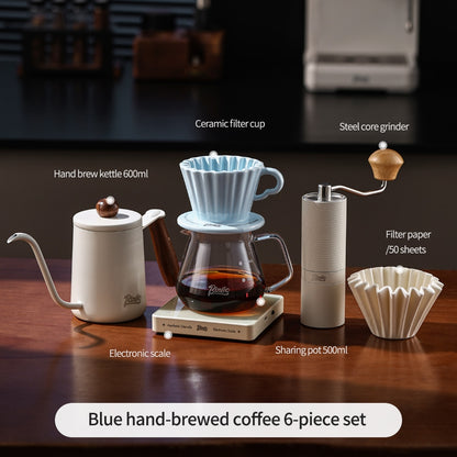 BINCOO Ceramic Dripper with Glass Sharing Pot Set Drip Pour Over Coffee Kit with Manual Coffee Grinder