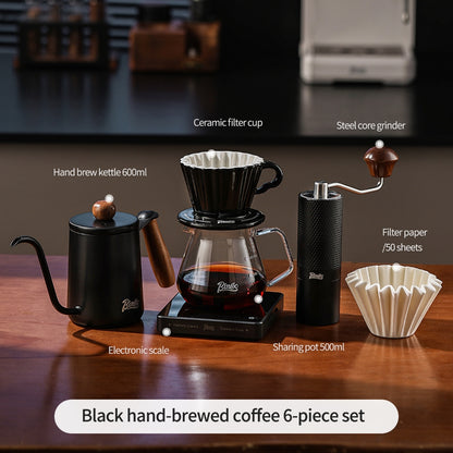 BINCOO Ceramic Dripper with Glass Sharing Pot Set Drip Pour Over Coffee Kit with Manual Coffee Grinder