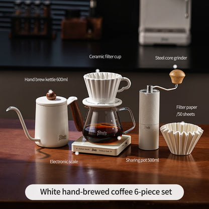BINCOO Ceramic Dripper with Glass Sharing Pot Set Drip Pour Over Coffee Kit with Manual Coffee Grinder