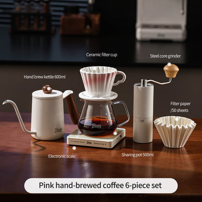 BINCOO Ceramic Dripper with Glass Sharing Pot Set Drip Pour Over Coffee Kit with Manual Coffee Grinder