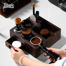 BINCOO Wooden Coffee Tamper Base with Knock Box Espresso Distribution & Tamper Kit Coffee Portafilter Tool Organizer Set 51MM/58MM