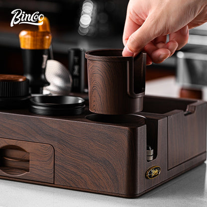 BINCOO Wooden Coffee Tamper Base with Knock Box Espresso Distribution & Tamper Kit Coffee Portafilter Tool Organizer Set 51MM/58MM