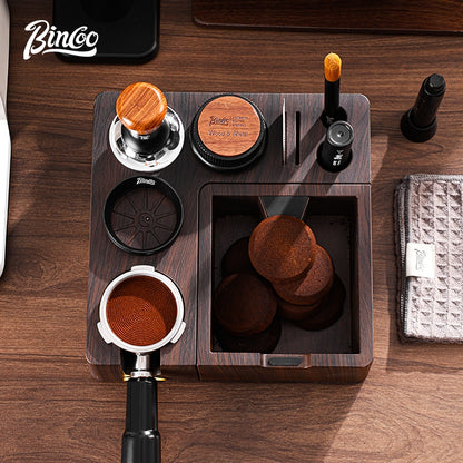 BINCOO Wooden Coffee Tamper Base with Knock Box Espresso Distribution & Tamper Kit Coffee Portafilter Tool Organizer Set 51MM/58MM