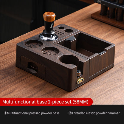 BINCOO Wooden Coffee Tamper Base with Knock Box Espresso Distribution & Tamper Kit Coffee Portafilter Tool Organizer Set 51MM/58MM