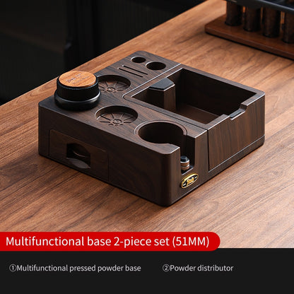 BINCOO Wooden Coffee Tamper Base with Knock Box Espresso Distribution & Tamper Kit Coffee Portafilter Tool Organizer Set 51MM/58MM