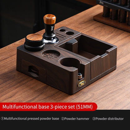 BINCOO Wooden Coffee Tamper Base with Knock Box Espresso Distribution & Tamper Kit Coffee Portafilter Tool Organizer Set 51MM/58MM
