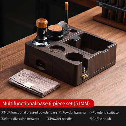 BINCOO Wooden Coffee Tamper Base with Knock Box Espresso Distribution & Tamper Kit Coffee Portafilter Tool Organizer Set 51MM/58MM