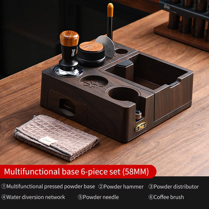 BINCOO Wooden Coffee Tamper Base with Knock Box Espresso Distribution & Tamper Kit Coffee Portafilter Tool Organizer Set 51MM/58MM