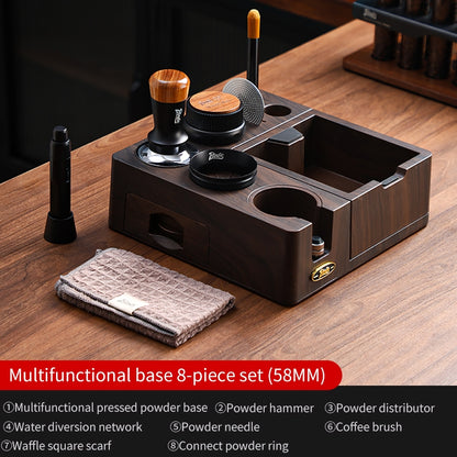 BINCOO Wooden Coffee Tamper Base with Knock Box Espresso Distribution & Tamper Kit Coffee Portafilter Tool Organizer Set 51MM/58MM